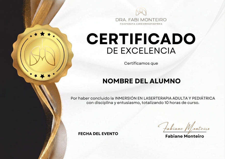 Ejemplo de certificado de la Inmersión en Laserterapia